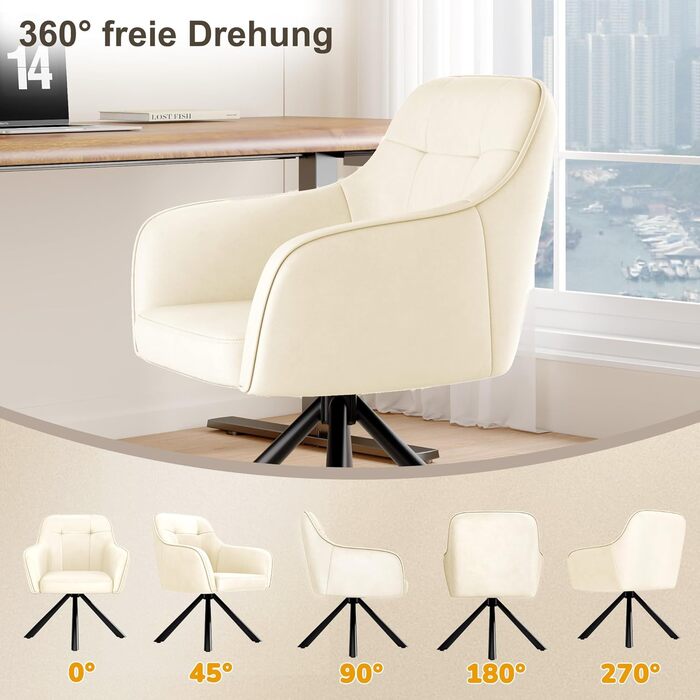 YOUDENOVA Крісла для обідньої кімнати, 360° обертання, з підлокітниками, оксамитові, для обідньої, кухні, вітальні та офісу, набір 2 шт. (Off-white)