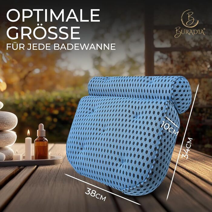 Подушка для ванни з сіткою для прання - Максимальний комфорт та розслаблення з новітньою технологією Air Mesh. Подушка для ванни з 7 міцними присосками. Подушка для шиї/голови (світло-блакитна)