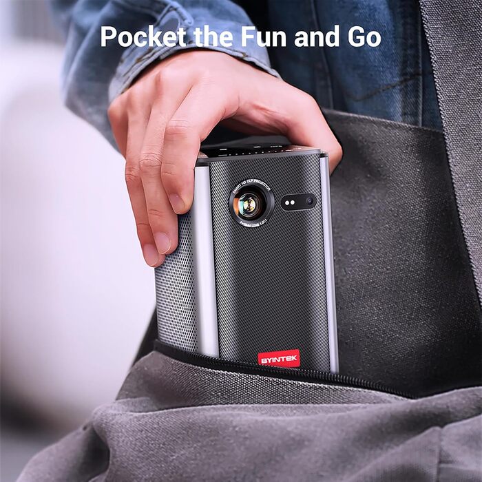 BYINTEK P70 Mini 3D проектор: портативний LED проектор з Wi-Fi, Android 9.0, підтримка 1080P/4K, акумулятор, сумка та штатив (сірий)