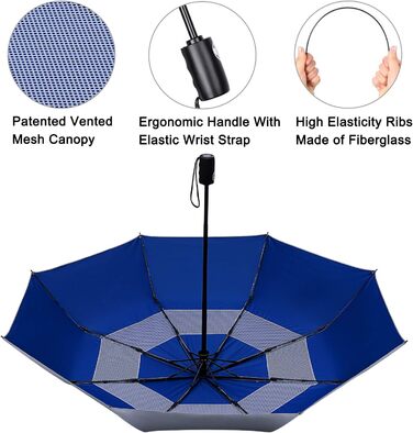 Парасолька для подорожей із захистом від ультрафіолету 42 / Вітрозахисна срібна парасолька, що блокує сонце (сріблясто-синій, 42 дюйми), 4Free UPF 50