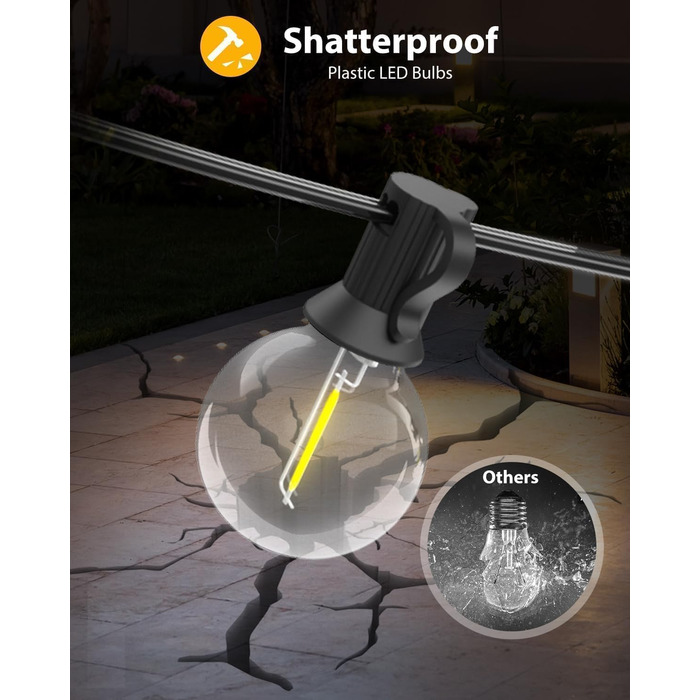 LED гірлянда для вулиці 23м - 75 футів, з таймером та регулюванням яскравості. 30+3 лампочки G40, тепле біле світло, ретро стиль, вологостійка гірлянда для тераси, вечірки, саду, патіо.