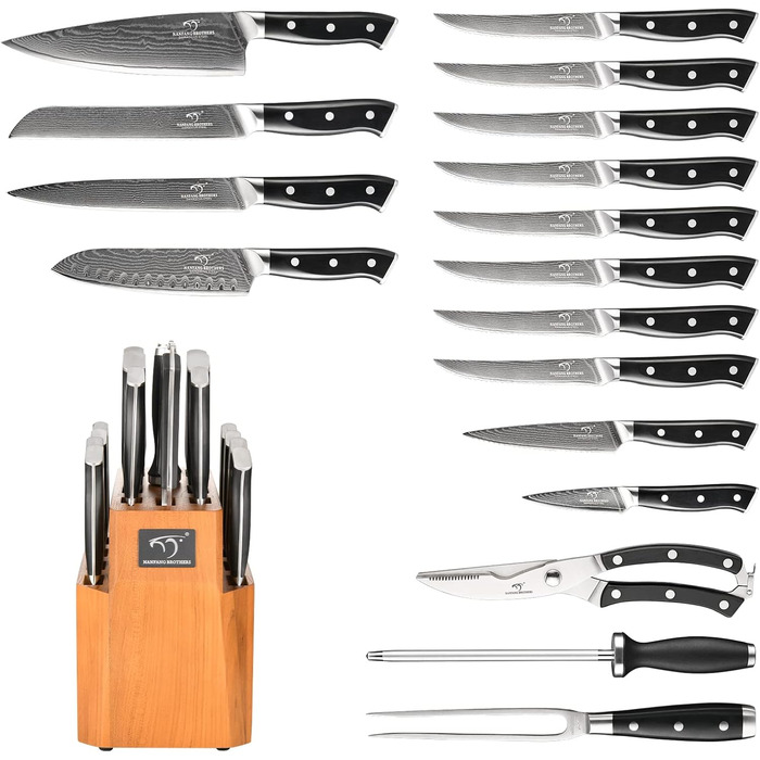Набір професійних японських ножів NANFANG BROTHERS Messersets Damast (18 шт.) з підставкою, VG10 сталь, 67 шарів дамаску