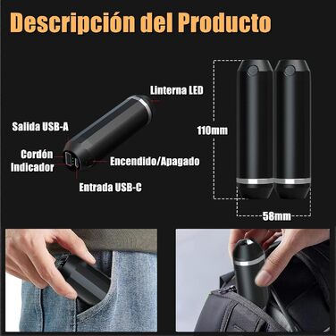 Електричний грілка для рук 10000mAh з Power Bank, багаторазовий, 3 режими нагріву, для активного відпочинку - чорний