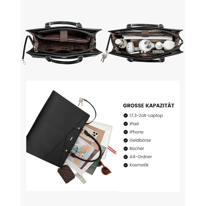 Сумка для ноутбука 17 дюймів LOVEVOOK: жіноча сумка-шоппер, робоча/шкільна сумка, велика сумочка на плече, чорна