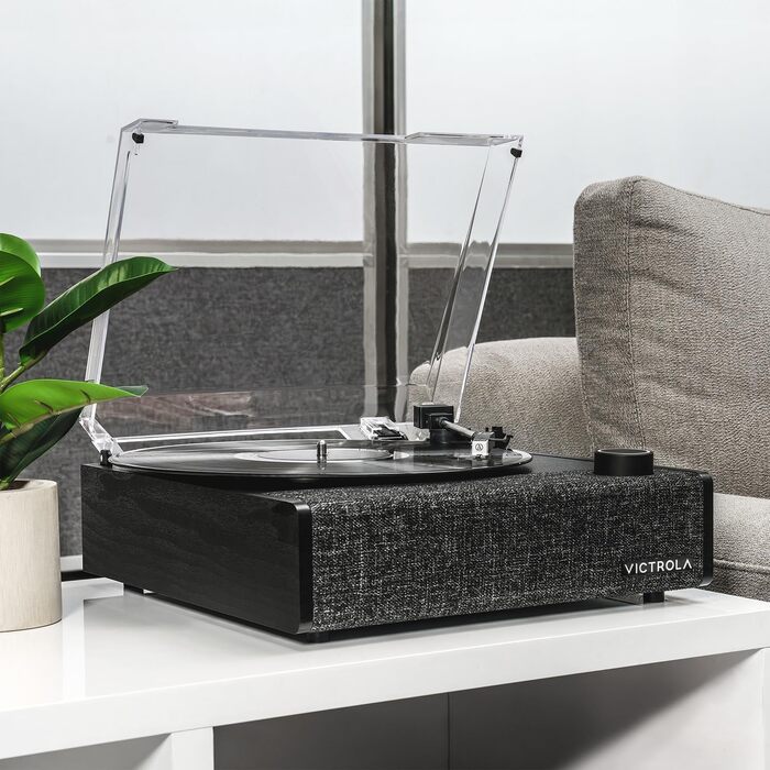 Програвач вінілу Victrola Eastwood II, чорний, з Bluetooth 5.1, вбудованими динаміками, технологією Vinyl-Stream, трьома швидкостями та картриджем Audio Technica AT-3600LA, ретро дизайн