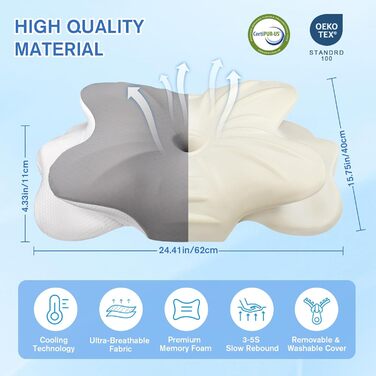 Ортопедична подушка для шиї з Memory Foam, проти болю в шиї та плечах, знімний чохол, сіра