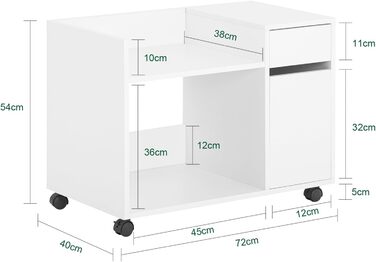 Роликовий контейнер SoBuy з шухлядою та дверцятами: друкарський столик, офісний шафчик, підставка під документи, білий 72x54x40 см, ASK02-W