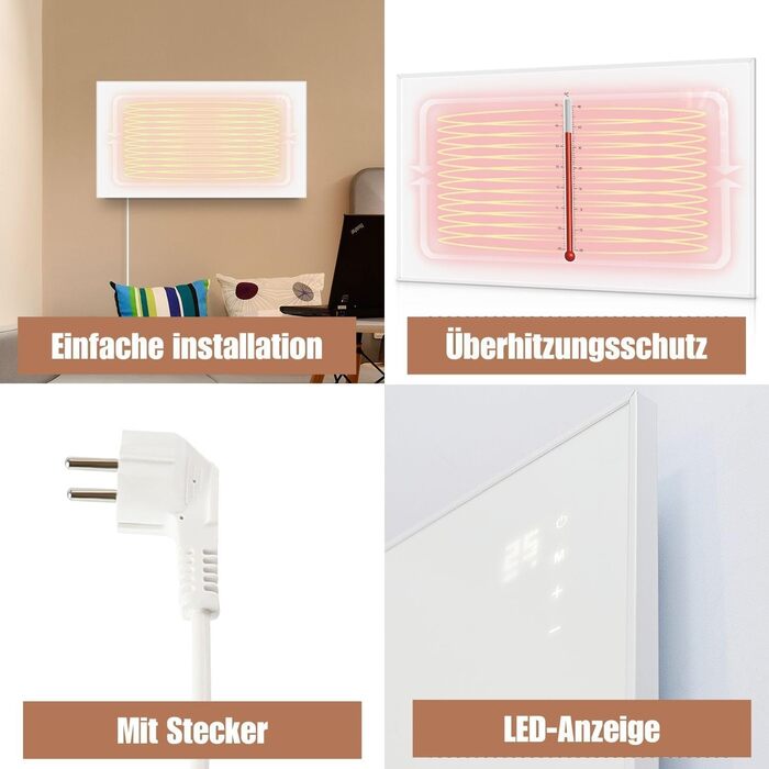Інфрачервовий нагрівач для стін Mursche 450W з термостатом, пультом дистанційного керування та Wi-Fi, електрообігрівач для дому, енергозберігаючий, з можливістю настінного монтажу