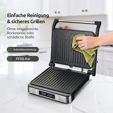Olvy Sandwichmaker XXL: Цифровий контактний гриль 3-в-1 з антипригарним покриттям, регульована температура, таймер, велика поверхня приготування, Cool-Touch ручка, покриття без PFAS