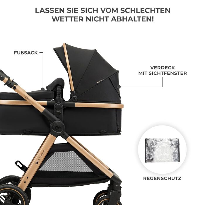 Дитяча коляска Kinderkraft ESME 3-в-1: комплект, до 22 кг, автокрісло I-size, чорна