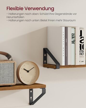 Настінна полиця VASAGLE, 6 шт. у наборі, полиці для стін, 30/35/40 см, для вітальні, кухні, кабінету, ванної кімнати, вінтажний коричневий + матовий чорний, LWS033K02