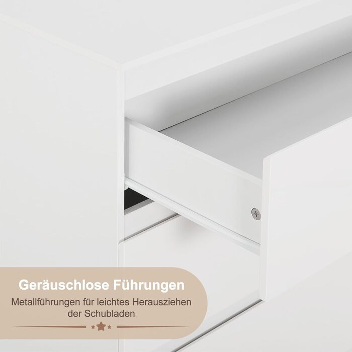 Комод для переодягання дитини Woltu з знімним пеленальним столиком, пеленальний столик, комод з 4 висувними ящиками, висота 110 см, білий + глянсовий білий