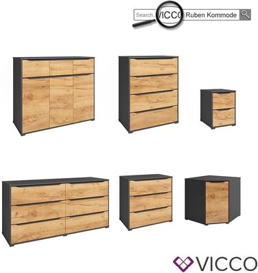 Комод Vicco Beeten, 80.2x77.6см, 3 шухляди (48x40x53.6см), Дуб Goldkraft