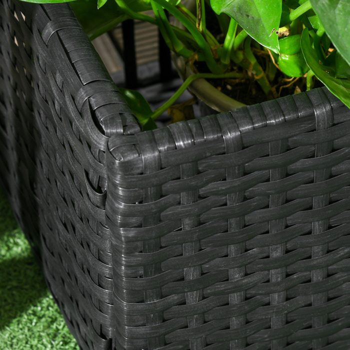Піднята клумба Outsunny Poly Rattan з решіткою, ящик для квітів, ящик для рослин, клумба, для саду, балкона, чорний, 103 x 103 x 29 см