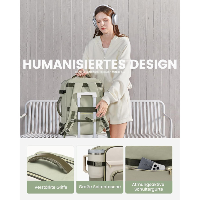 LOVEVOOK Рюкзак ручної поклажі, 40L, для подорожей, дамський, водонепроникний, для ноутбука 17 дюймів, кофр-рюкзак, для роботи, ділових поїздок, Weekender, оливково-зелений, світло-бежевий, оливково-зелений