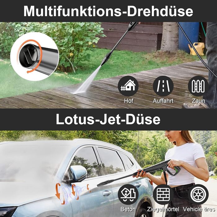 Високотискний мийник 180 бар, 6-в-1 насадка, продуктивність 420 л/год, площа очищення 50 м²/год, економний, з піночистою та барабаном для шлангу, для авто та під'їздів, червоний