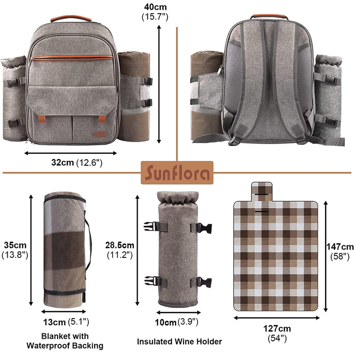 Набір для пікніка Sunflora з ізольованим контейнером та ковдрою, пікніковий кошик для кемпінгу та відпочинку на природі (Блакитний та смужки) Блакитний та смужки (Бежевий, на 2 особи)