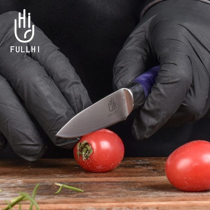 Японський набір ножів FULLHI 15 предметів з магнітним підставкою, леза з японської сталі, ергономічні ручки з смоли для професійної та домашньої кухні (фіолетовий, 14 ножів)
