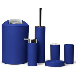 Набір аксесуарів для ванної кімнати 6tlg Badset: мильниця, стакан для зубних щіток, відро для косметики, щітка для унітазу з тримачем, мильниця, сміттєвий бак, тримач для зубних щіток, повна ванна кімнатна комплектація (темно-синій дизайн 2a)