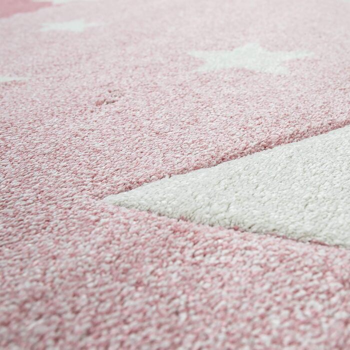 Дитячий килимок дитяча Рожевий 3-D Stars Дизайн Бордюр М'який міцний короткий ворс, Розмір 80x150 см 80 x 150 см