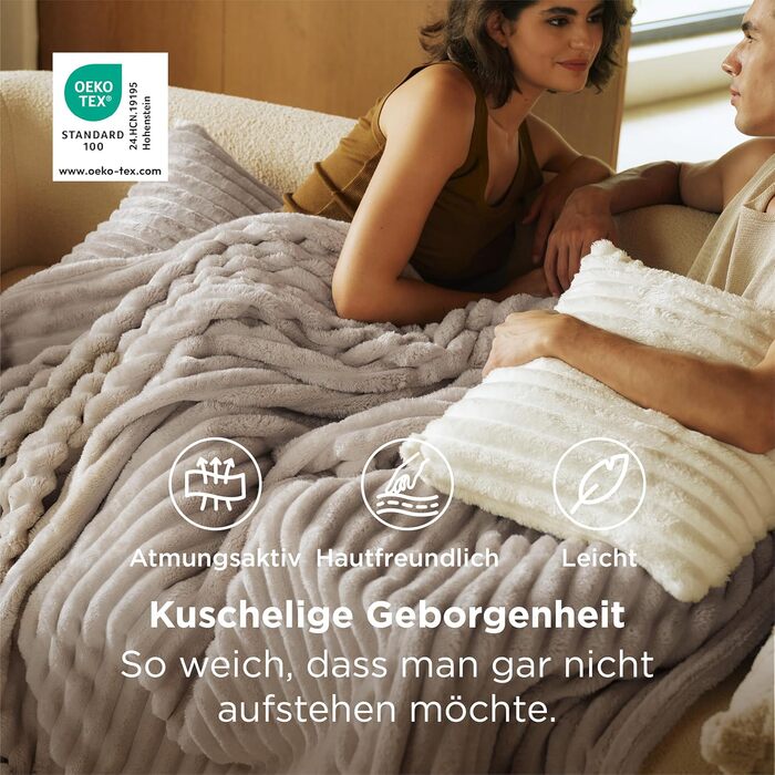 BEDSURE Плед-декор для дому - теплий вовняний та флісовий плед, ковдра на диван, великий м'який плед для вітальні, бежевий, 150 x 200 см