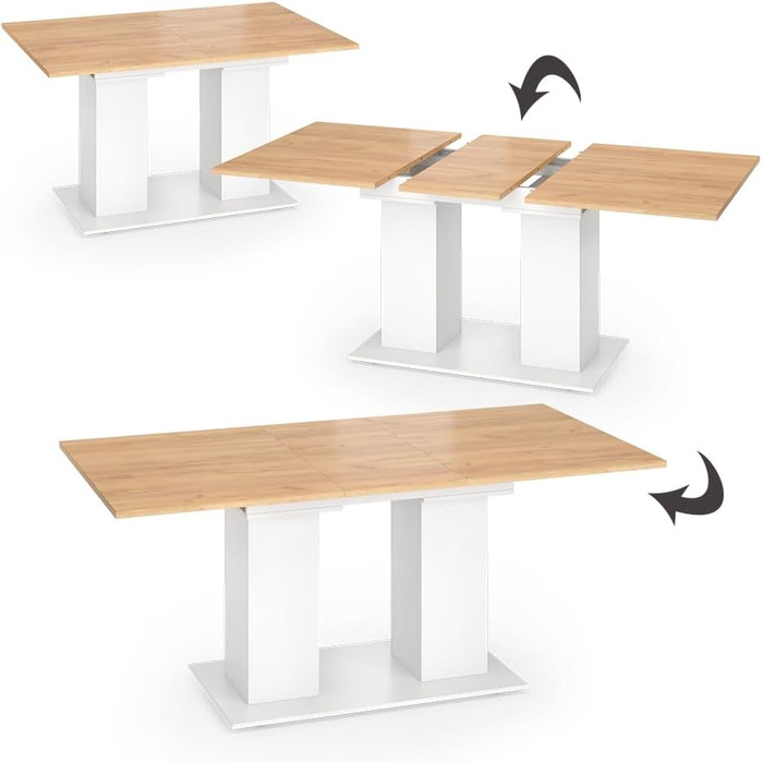 Розсувний обідній стіл Vicco Dix, дуб Goldkraft, 140 x 90 см (білий/дуб Goldkraft)
