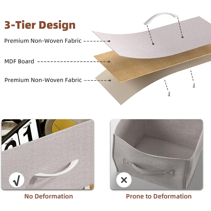 Тумбочка Somdot з висувними ящиками, тканинна тумбочка, тумбочка для спальні, вітальні, коридору, шафа з ящиками, 5 тканинних ящиків, білий колір, штучна шкіра (сірий, 30T x 100B x 118.5H см (11 ящиків))
