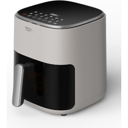 Фритюрниця гарячим повітрям 5 л для 3-5 осіб, ідеальна для любителів м'яса, регулювання температури до 200°C, 24-годинний таймер, тиха, антипригарний кошик & Crisp-пластина, зелений (світло-сірий)