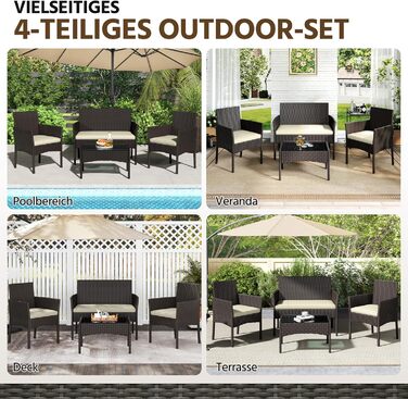 Набір садових меблів Yaheetech на 4 особи: диван, 2 крісла, стіл, подушки. Набір меблів для балкона, тераси, саду. Чорний та сірий (коричневий та бежевий).