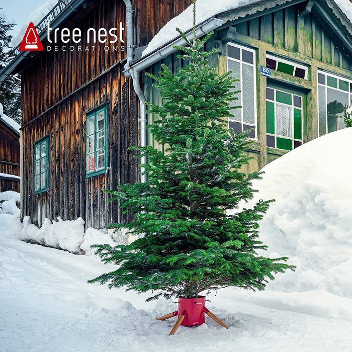 Металева підставка для різдвяної ялинки Tree Nest для справжніх дерев, довжина до 3 м, не потрібно комір для різдвяної ялинки або традиційна спідниця для ялинки Сім'я(Гранд) (червоний, великий)