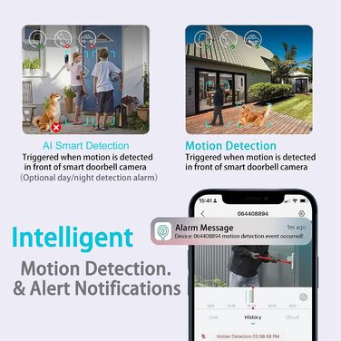 Відеодзвінок UCOCARE з камерою, 2K HD, Wi-Fi, ширококутний об'єктив, нічне бачення, водонепроникний IP66, підтримка SD/Cloud-пам'яті