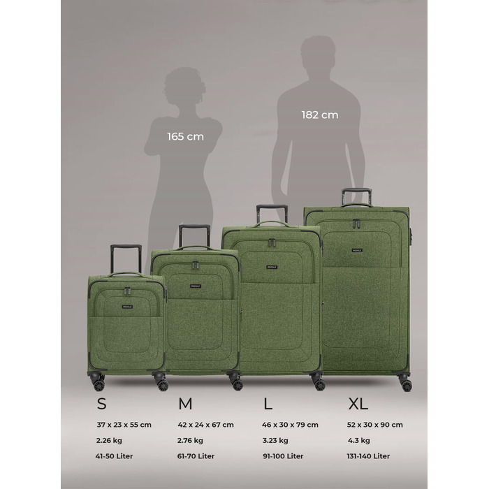 Набір валіз REDOLZ 3 шт. для жінок та чоловіків | Легкі та стійкі дорожні валізи з високоякісним softcase, 4 подвійні колеса, TSA-замок, розширювані (Essentials 12) Оливковий колір