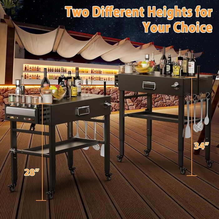 Мобільний гриль-візок для Ninja Woodfire, Weber, Blackstone, Nexgrill, Traeger та інших грилів, візок для гриля з колесами та тримачем для паперових рушників (86 см)