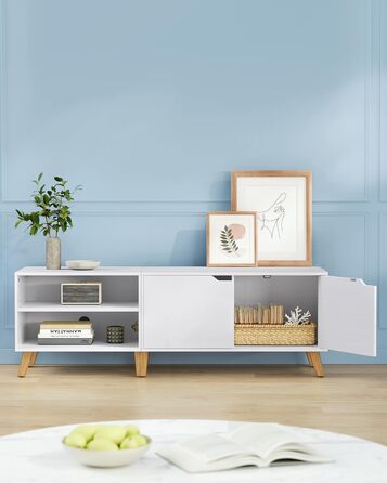 Тумба під телевізор VASAGLE 160 см, біла, з двома дверцятами, для ТВ до 65 дюймів, з регульованими полицями, для вітальні, спальні