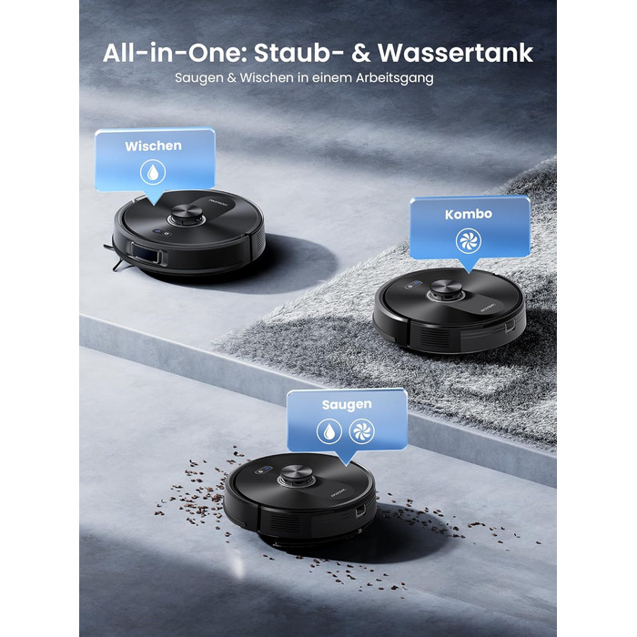 Робот-пилосос Proscenic Q10 з мокрою очисткою, 8000Pa, 200 хвилин роботи, лазерна навігація, керування через додаток, Alexa, Siri, Apple Watch, чорний