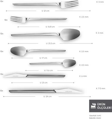 Karaca Midway Набір столових приборів на 12 осіб (84 шт.) - нержавіюча сталь, ножі, виделки, ложки. Кухонний набір столових приборів