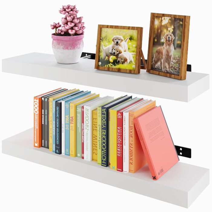 Полиці настінні BAMEOS, комплект з 2 шт, 60 см, білі - декор для ванної, кухні, вітальні, спальні