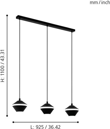 Підвісний світильник EGLO Perpigo, підвісний світильник на 5 полум'я, підвісний світильник зі сталі чорного кольору, лампа для обіднього столу, світильник для вітальні з цоколем GU10, Ø 55,5 см (підвісний світильник 3 світильники)
