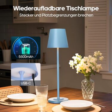 LED настільна лампа GOODEA бездротова з регулюванням висоти, 5500mAh, 3 кольори, диммування, вологостійка, з сенсорним керуванням, алюміній, 2 шт. для дому та саду