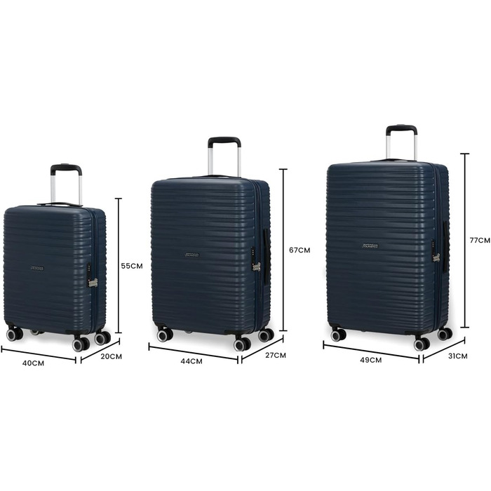 Набір валіз American Tourister Aerotech (3 шт.): ручна, середня, велика, розширювана, з TSA-замком, блакитний (Металевий Navy)