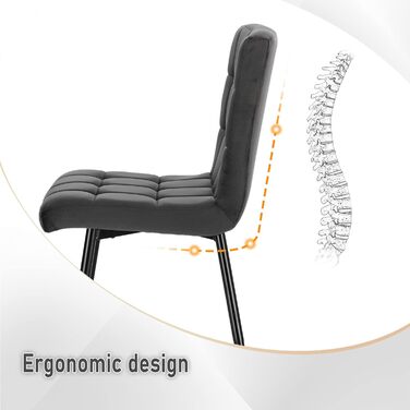 Набір обідніх стільців Lestarain 6 шт. з м'яким сидінням, оксамитові, для кухні/вітальні, металеві ніжки, сірий