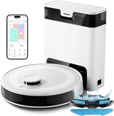 Робот-пилосос LEFANT M2S Pro з функцією миття, 5000Pa, лазерна навігація, LiDAR dToF, 150 хв, розпізнавання килимів, керування через додаток/голос, ідеальний для шерсті тварин, чорний