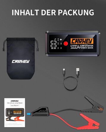 Powerbank для авто Starthilfe 5000A: зарядний пристрій, бустер, 12V, 8.0L бензин/дизель, USB, LED ліхтарик