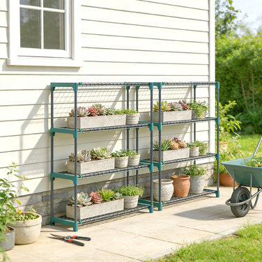 Набір з 2 підставок для рослин, 4 яруси, висота 104 см, квітковий стеллаж для дому та саду, сталь, темно-зелений