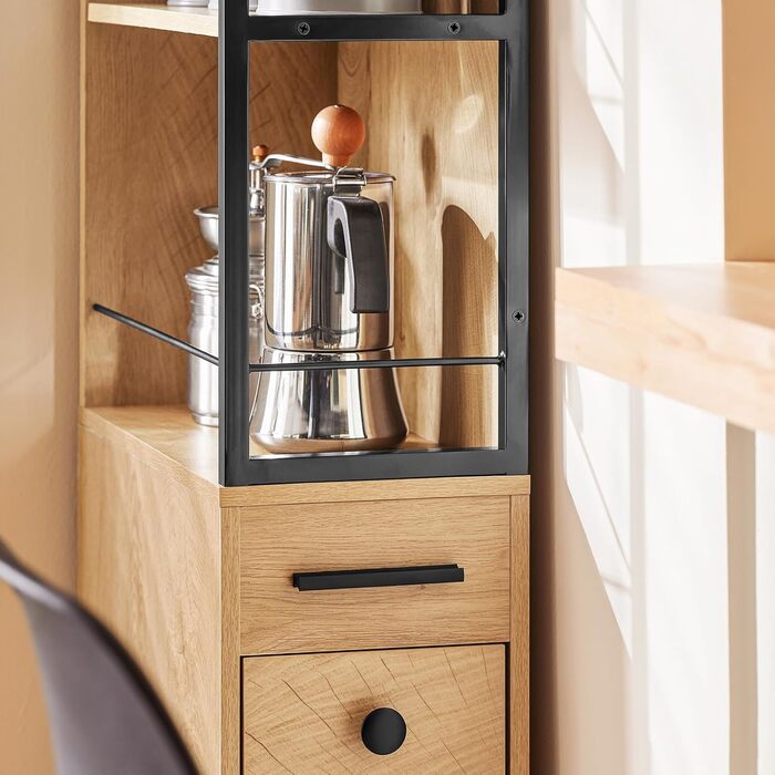 Буфет SoBuy FSB103-N з мікрохвильовкою та ламелею (107×40×85 см) – шафа для кухні та вітальні, дуб/чорний