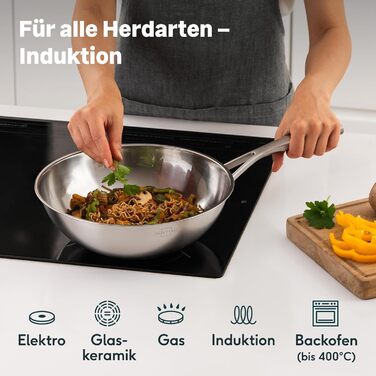 Wok Silberthal 28 см з нержавіючої сталі - для смаження та фритюру, сумісний з індукцією, до 400°C