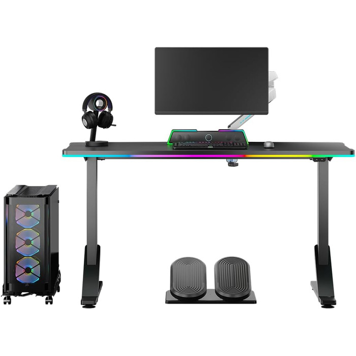 ULTRADESK - Стол для геймінгу Iron - Механічний регульований стіл з RGB підсвічуванням, чорний