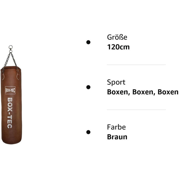 Боксерська груша BOX-TEC, сумка для перфорації в стилі ретро, 120 см, з наповнювачем, включаючи упаковку. Чотирьохточковий ланцюг з поворотним вихором