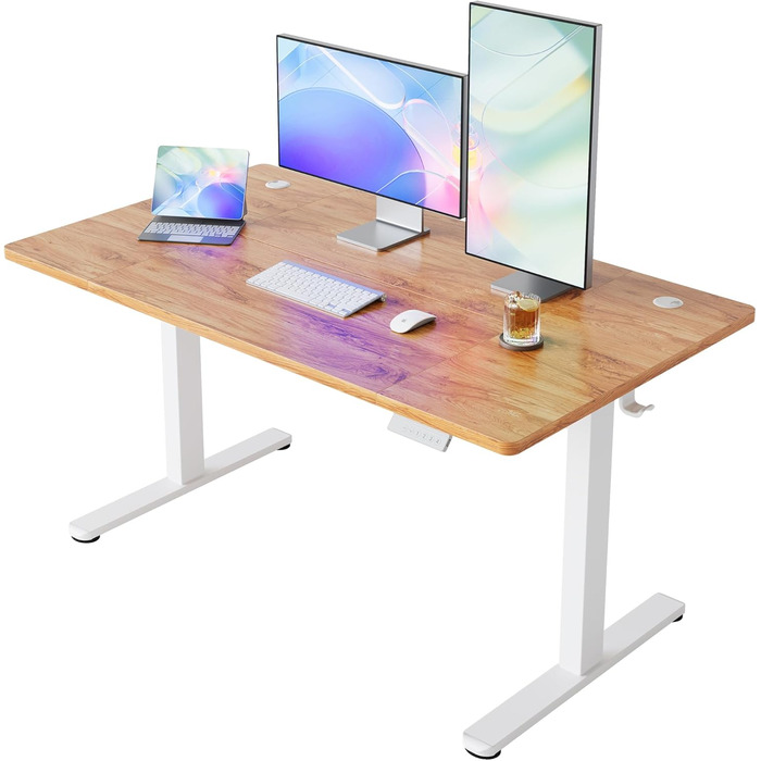 Регульований за висотою стіл HUANUO, 4 положення пам'яті, електричний, для дому та офісу, стоячий стіл, світло-коричневий, 140 x 80 см