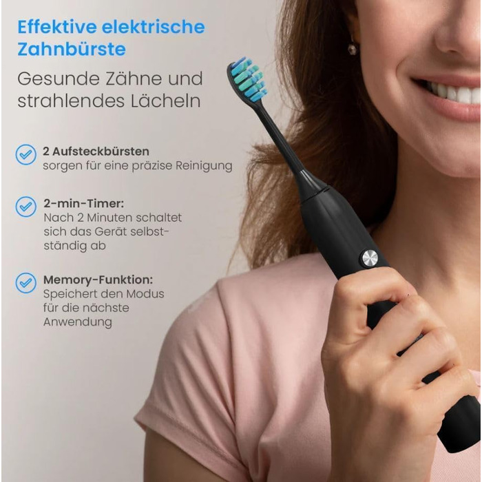 Електрична звукова зубна щітка з 5 режимами та акумулятором на 120 днів – ультразвукова щітка зі Smart-насадкою, чорний колір